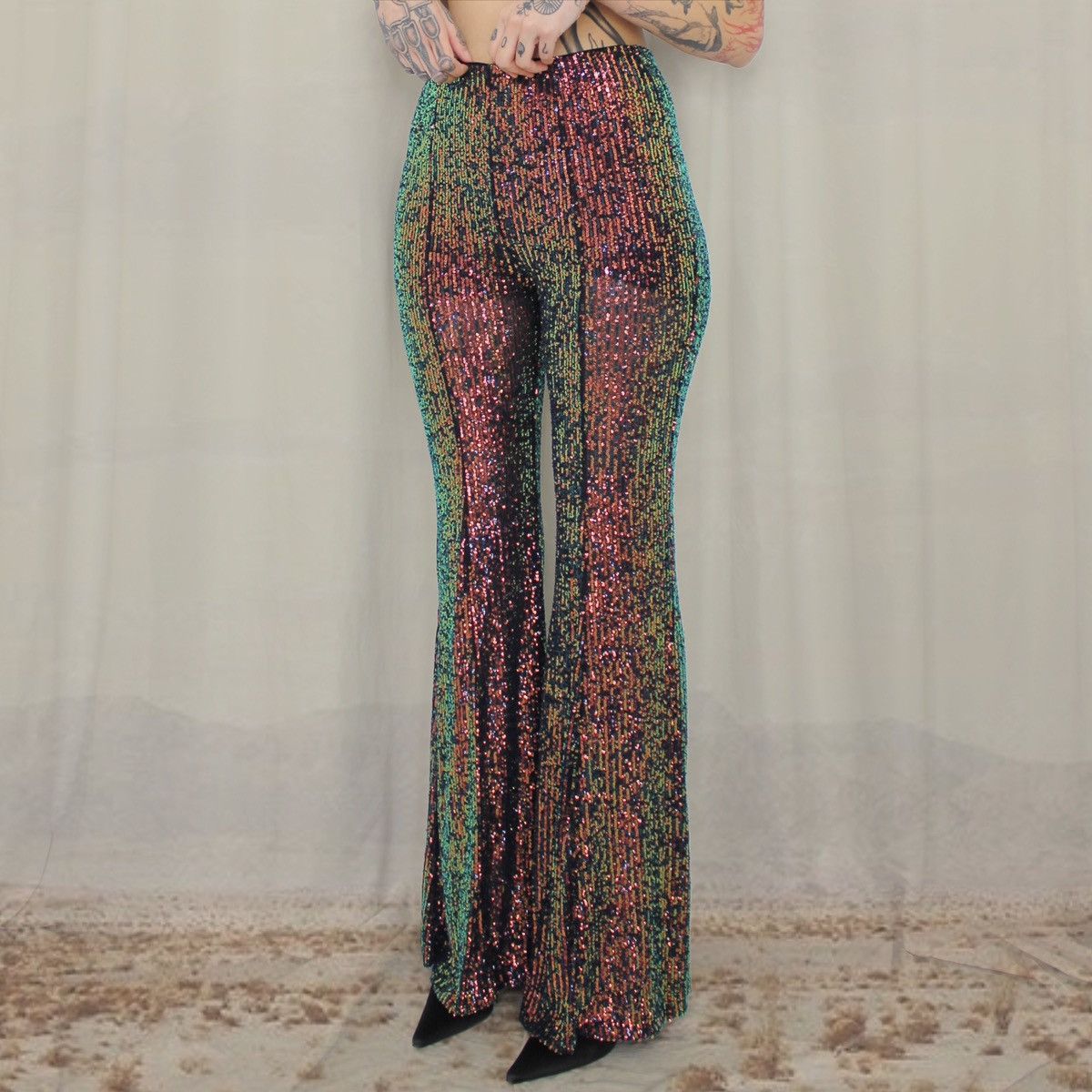 Vintage 🪩RAINBOW SEQUINS PANTS🪩 Size 28" / US 6 / IT 42 - 2 Thumbnail