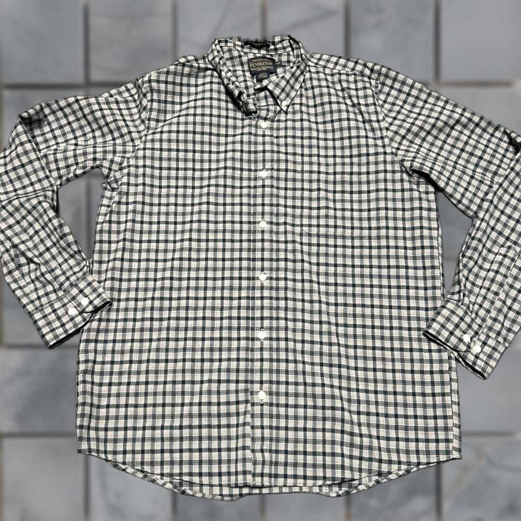 Pendleton Pendleton Shirt Mens Large Evergreen Green Plaid Button Down Fitted Virgin Wool Size US L / EU 52-54 / 3 - 1 Thumbnail