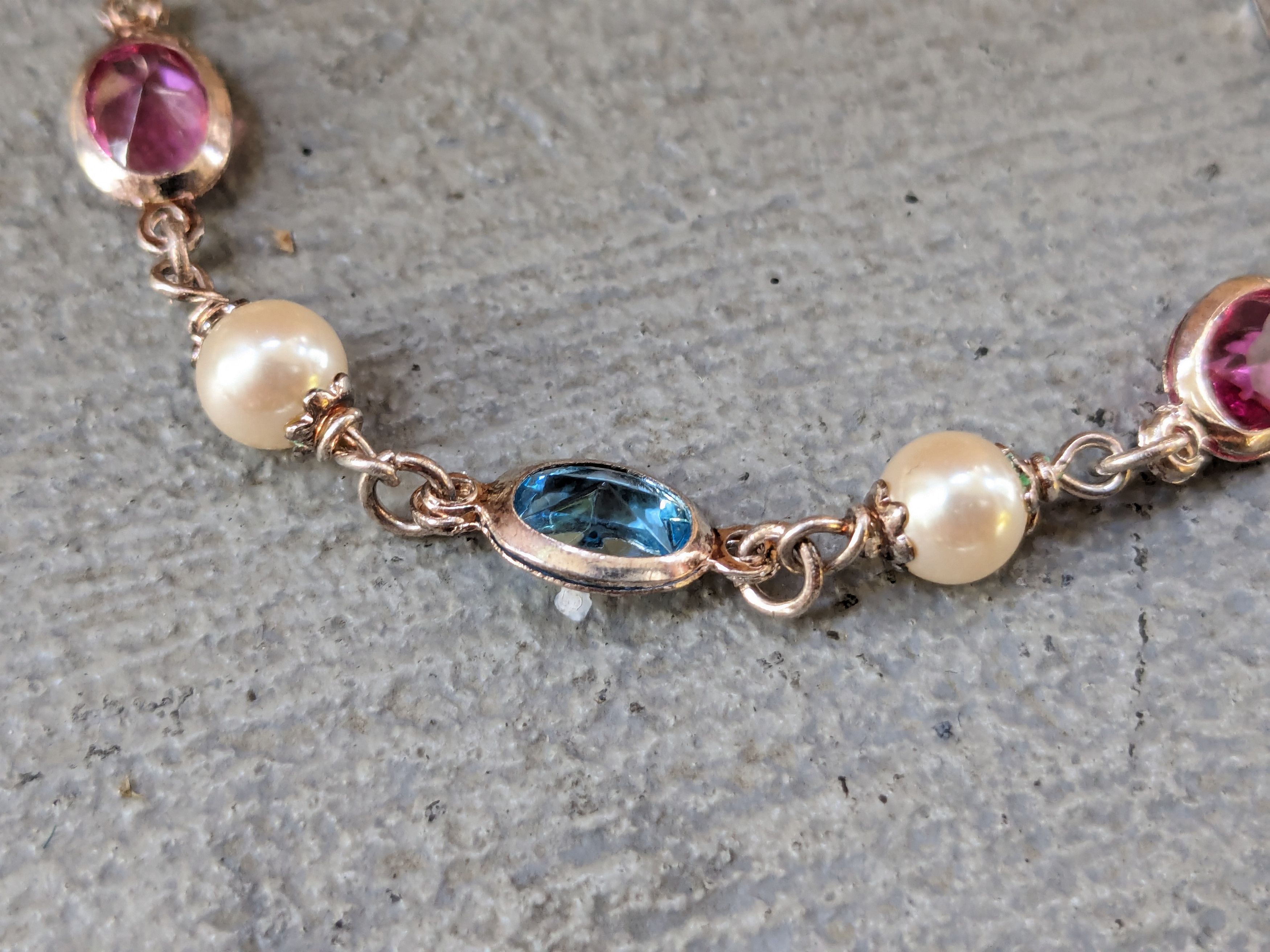 Jewelry Sterling Silver Tennis Bracelet 7.25" Chain Rainbow Pearls Size ONE SIZE - 4 Thumbnail