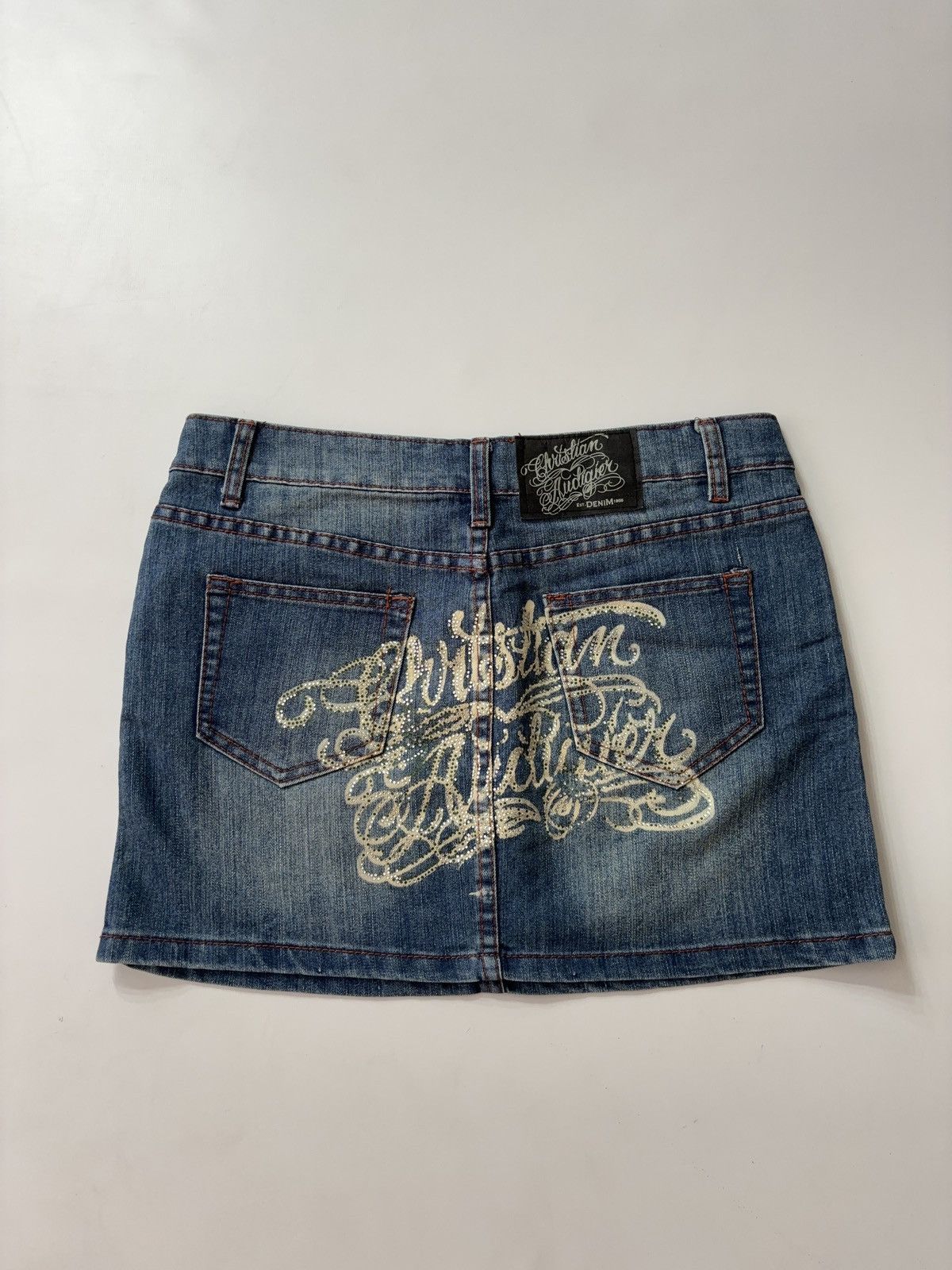 Christian Audigier × Designer × Vintage RARE CHRISTIAN AUDIGIER VINTAGE DENIM PRINTED MINI SKIRT 00s Size 30" / US 8 / IT 44 - 1 Thumbnail
