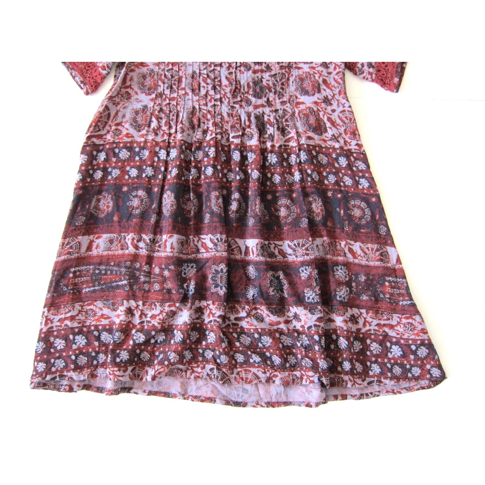 Vintage VINTAGE Ecote' 100% Rayon Purple Red Floral Paisley Short Sleeve Tunic Smock Dress XS Size 26" / US 2 / IT 38 - 8 Thumbnail