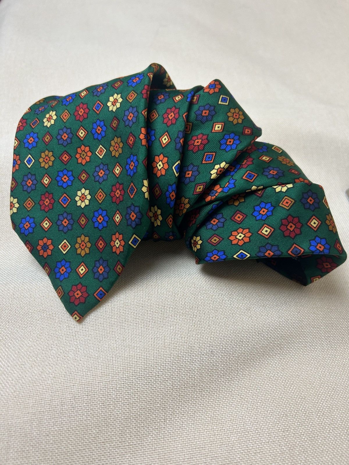 Longchamp Longchamp dark green floral geometric silk tie Size ONE SIZE - 2 Thumbnail