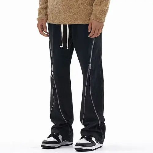 image of Vintage Vibe Zipper Baggy Flared Pants in Black, Men's (Size 32)