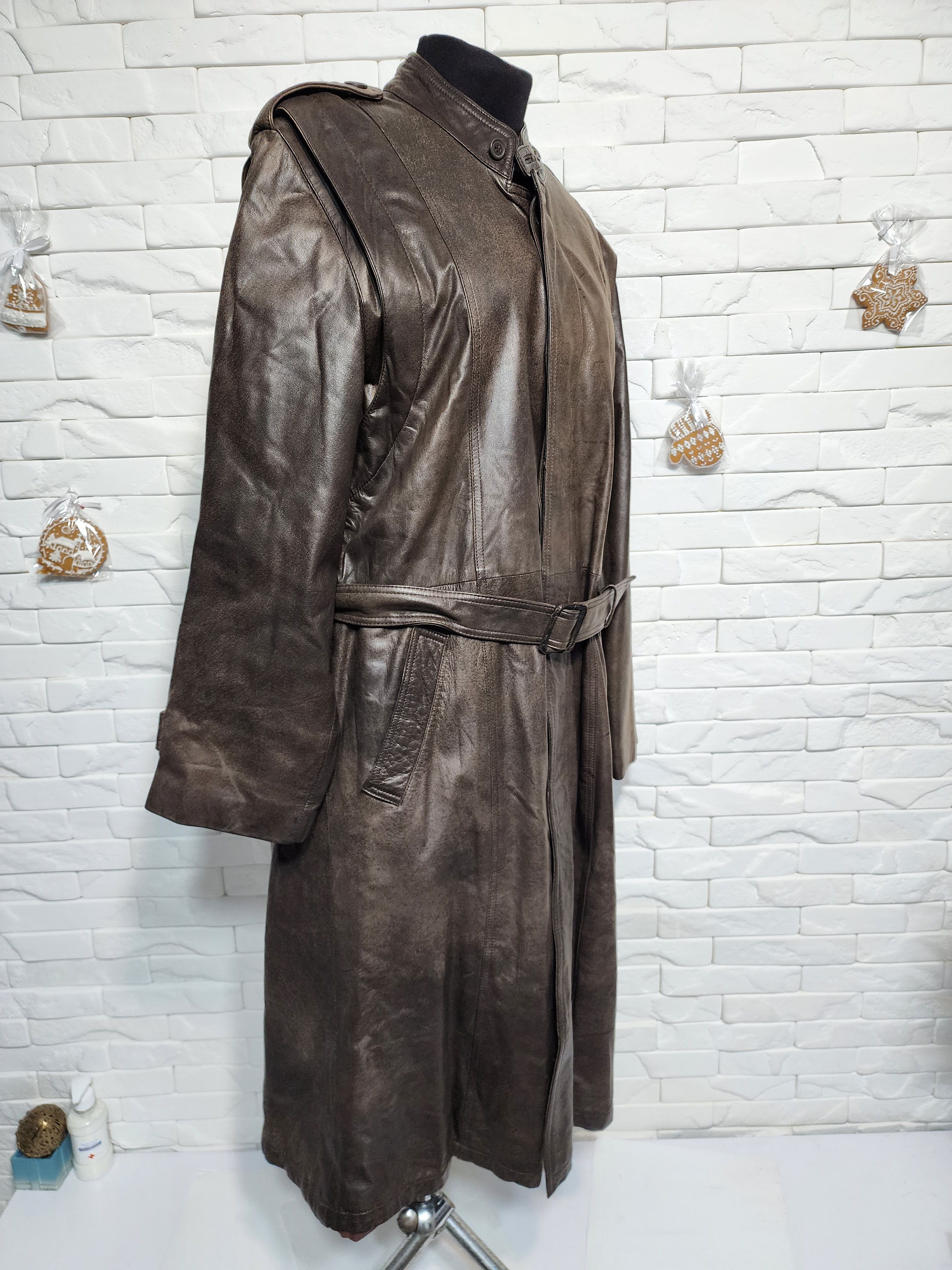 Uniqlo Brown Genuine Leather Men's Coat with Belt Size US L / EU 52-54 / 3 - 3 Thumbnail