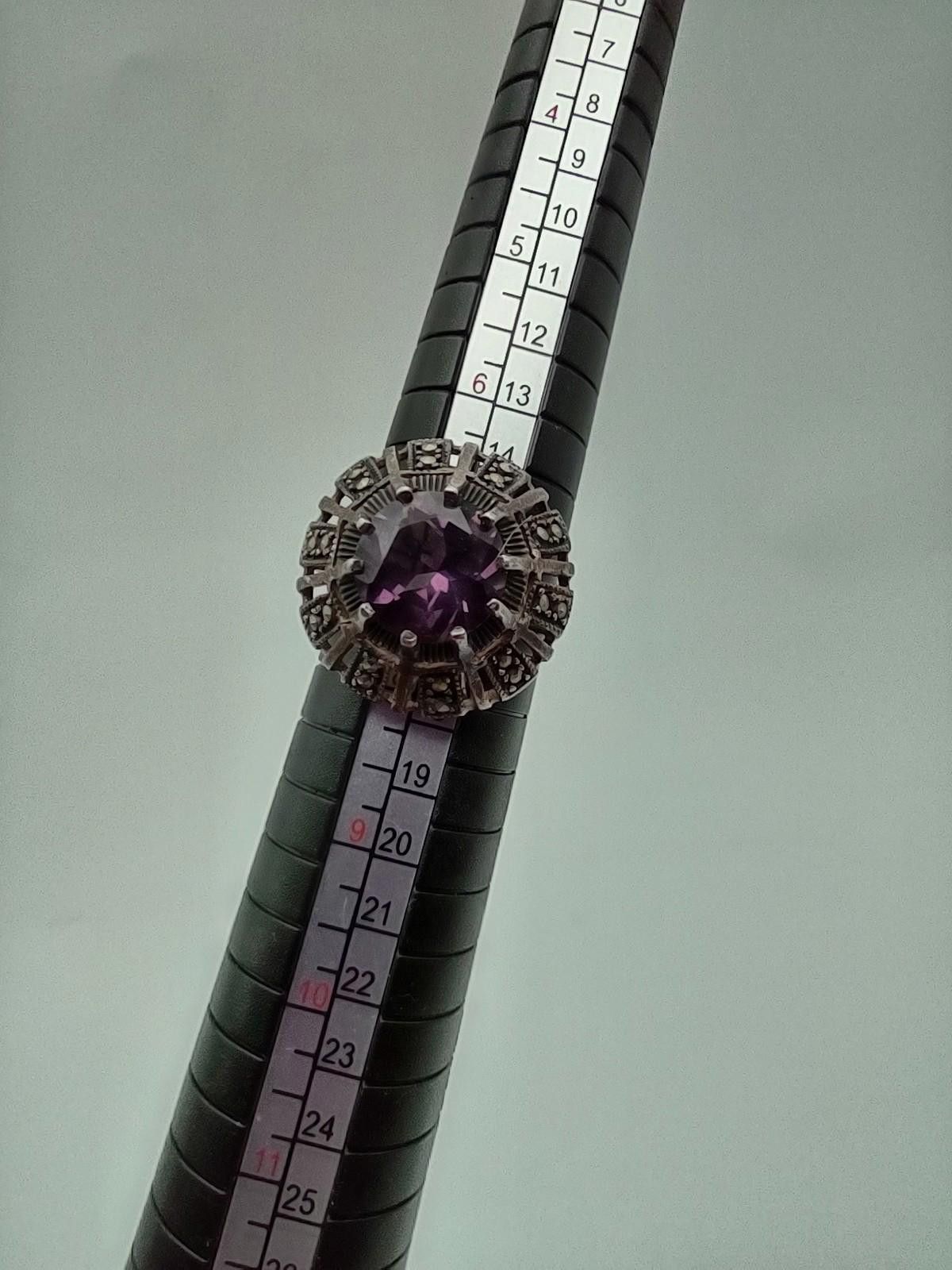 The Unbranded Brand Sterling 925 Amethyst Marcasite Ring Sz 7.25 Size ONE SIZE - 4 Thumbnail
