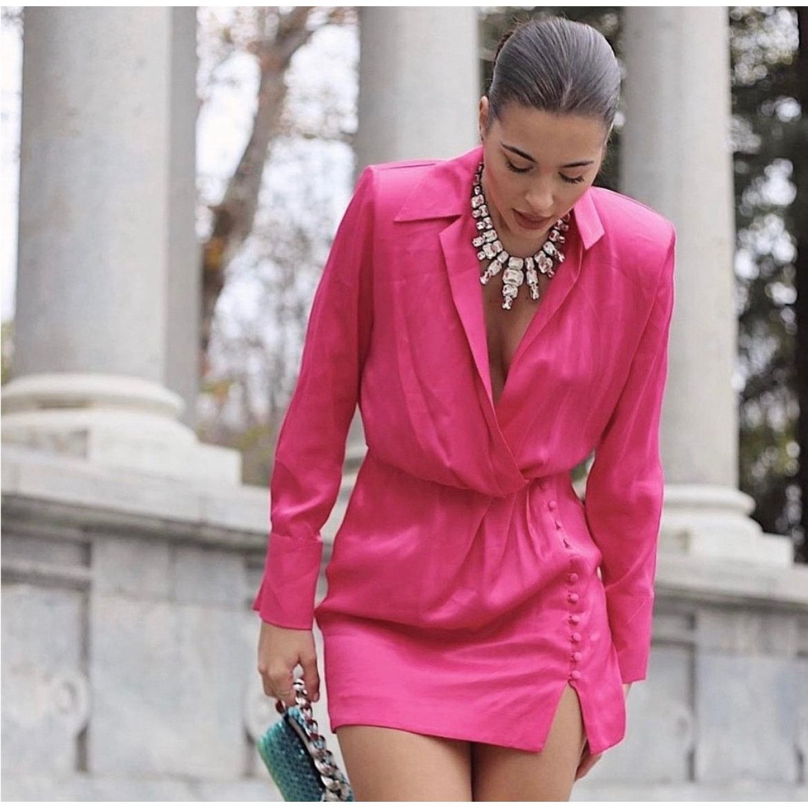 Zara ZARA BLOGGER FAVORITE BUTTONED WRAP DRESS FUCHSIA Size XS / US 0-2 / IT 36-38 - 1 Thumbnail
