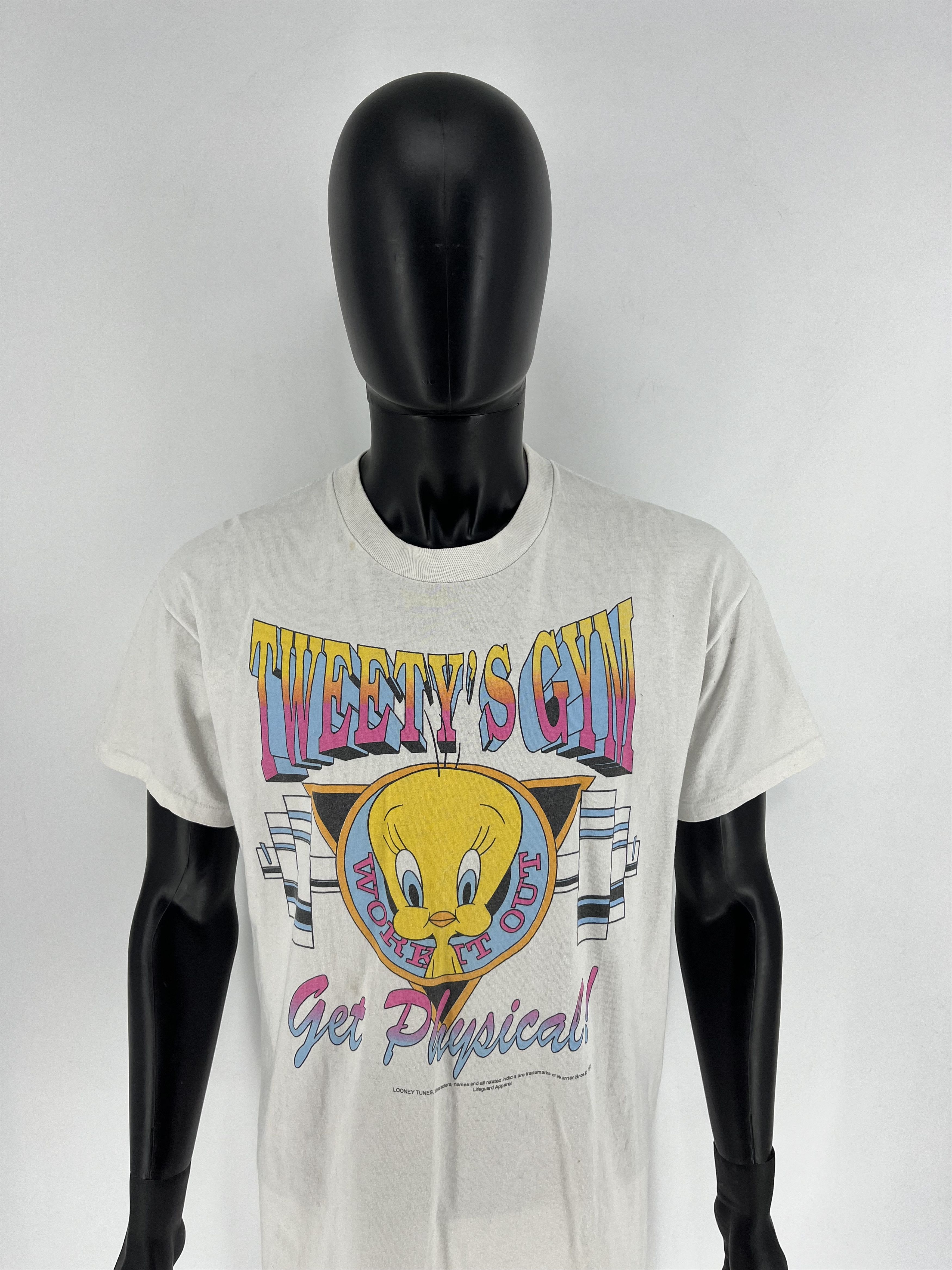 Disney × Vintage × Warner Bros Vtg 1993 Tweety’s Gym Looney Tunes Workout Theme Mens TShirt Size US L / EU 52-54 / 3 - 5 Thumbnail