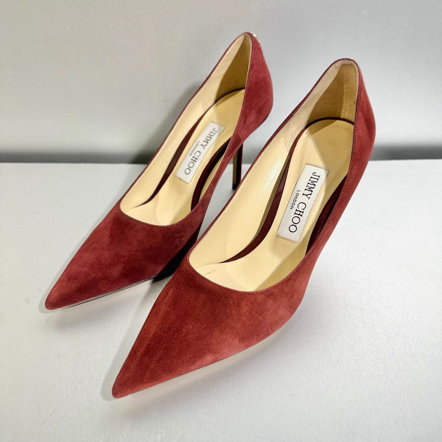 Jimmy Choo JIMMY CHOO red suede heels 36 like new X3516 Size US 5 / IT 35 - 1 Thumbnail