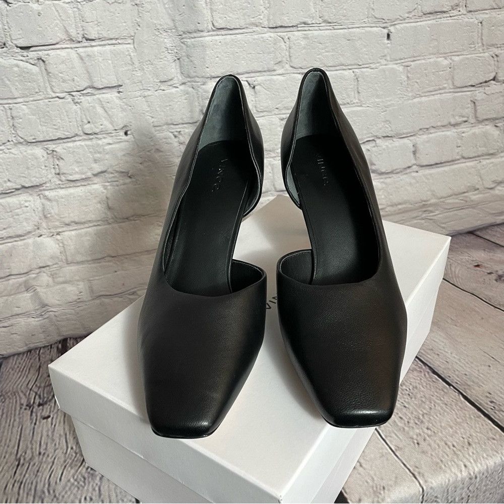 Vince New Vince Tiana Square Toe Black Leather Pump Size 8.5 Size US 8.5 / IT 38.5 - 6 Thumbnail