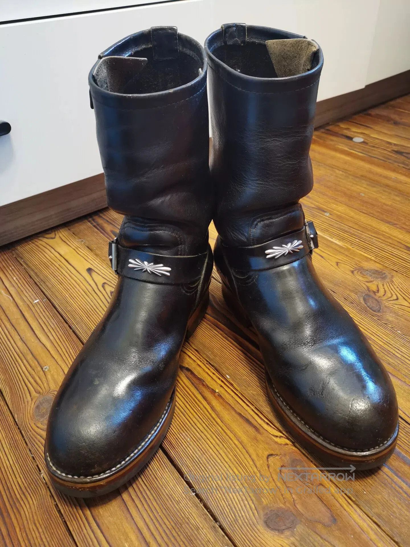 Japanese Brand Black Leather Boots with Silver Buckles. Size US 7 / EU 40 - 6 Thumbnail