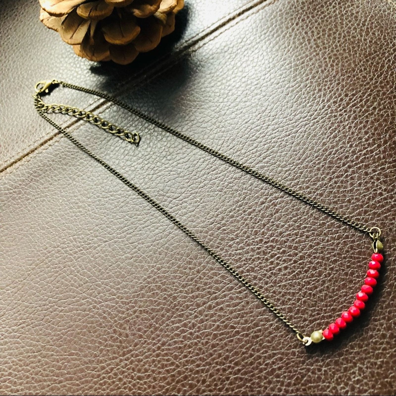 Jewelry Faceted deep fuchsia bead brass plated chain choker necklace Size ONE SIZE - 5 Thumbnail