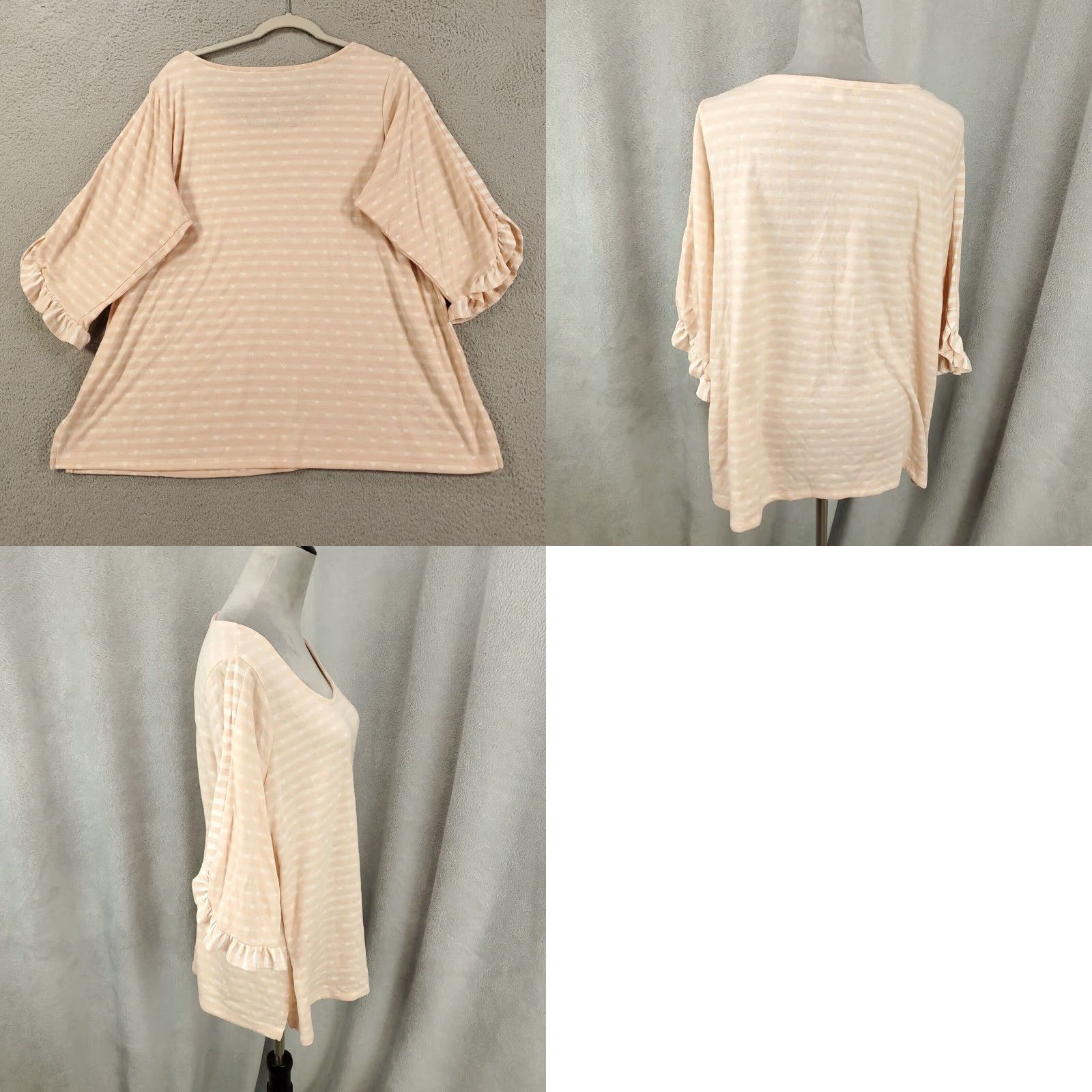 Vintage Rose And Olive Blouse Rose And Olive Top 1X Size 1X Peach Hearts Allover Ruffled Flutter Sleeves Size XL / US 12-14 / IT 48-50 - 8 Thumbnail