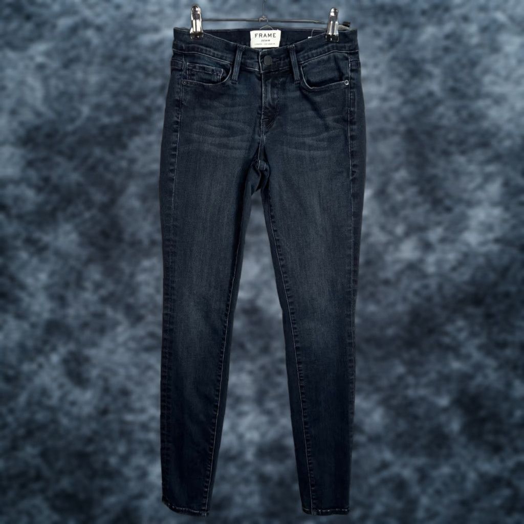 Frame FRAME Jeans Skinny Le Skinny De Jeanne Denim Blue Women's Size 24 Slim 5-Pocket Design Jeans Inseam 29 in Stretch Cotton Blend Dark Wash Size 42" / US 20 - 1 Thumbnail