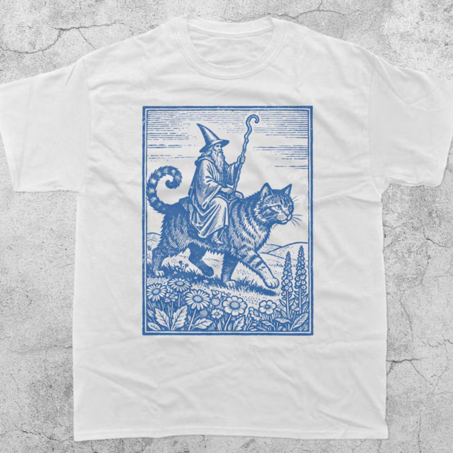 Japanese Brand Wizard Cat Rider Vintage T-Shirt, Retro Fantasy Graphic Tee Size US L / EU 52-54 / 3 - 1 Thumbnail