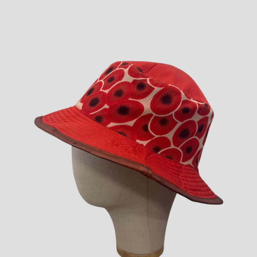 Hermes Vintage HERMES Red Orange Poppi Design Bucket Hat Size 58 Size ONE SIZE - 1 Thumbnail