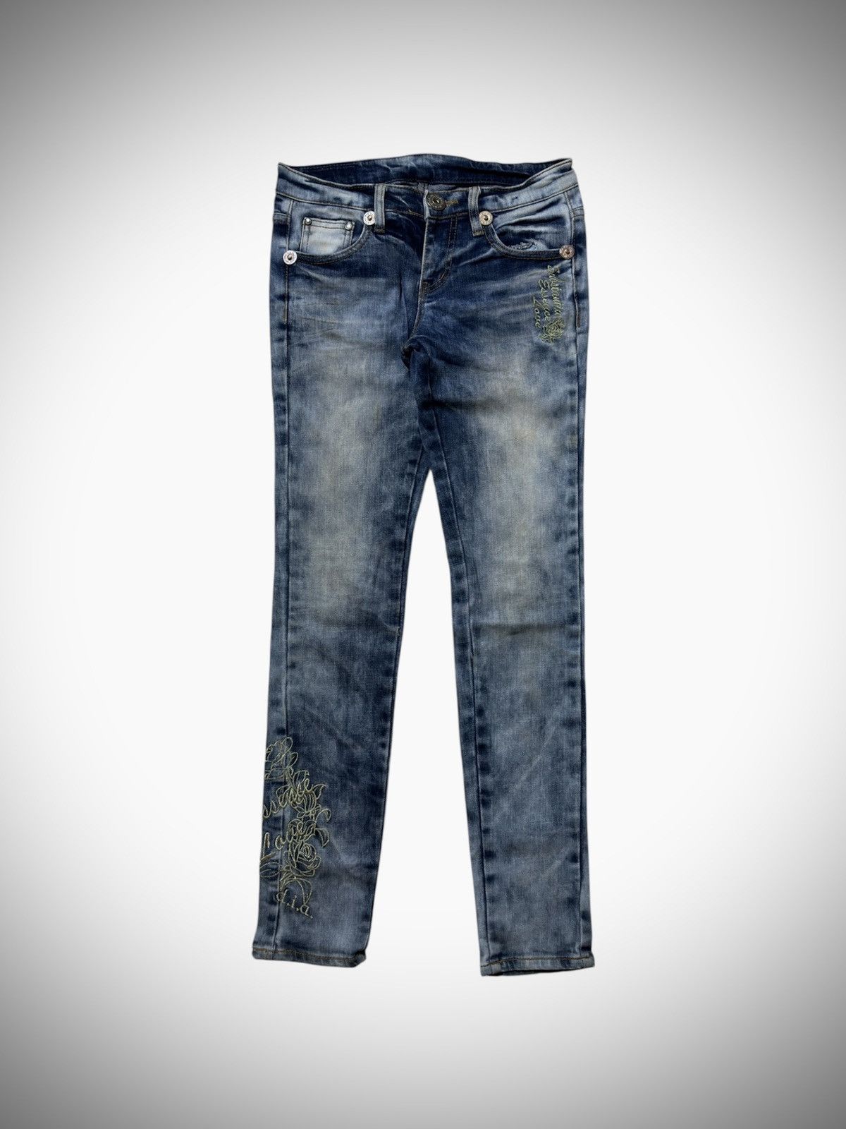 Japanese Brand 2000’s D.I.A - Washed Embroidery Skinny Jeans Size 27" / US 4 / IT 40 - 1 Thumbnail
