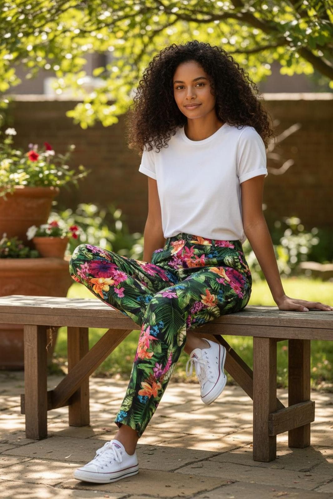 Other Like an Angel Women's Casual Pants with Vibrant Floral Print Size 32" / US 10 / IT 46 - 2 Thumbnail