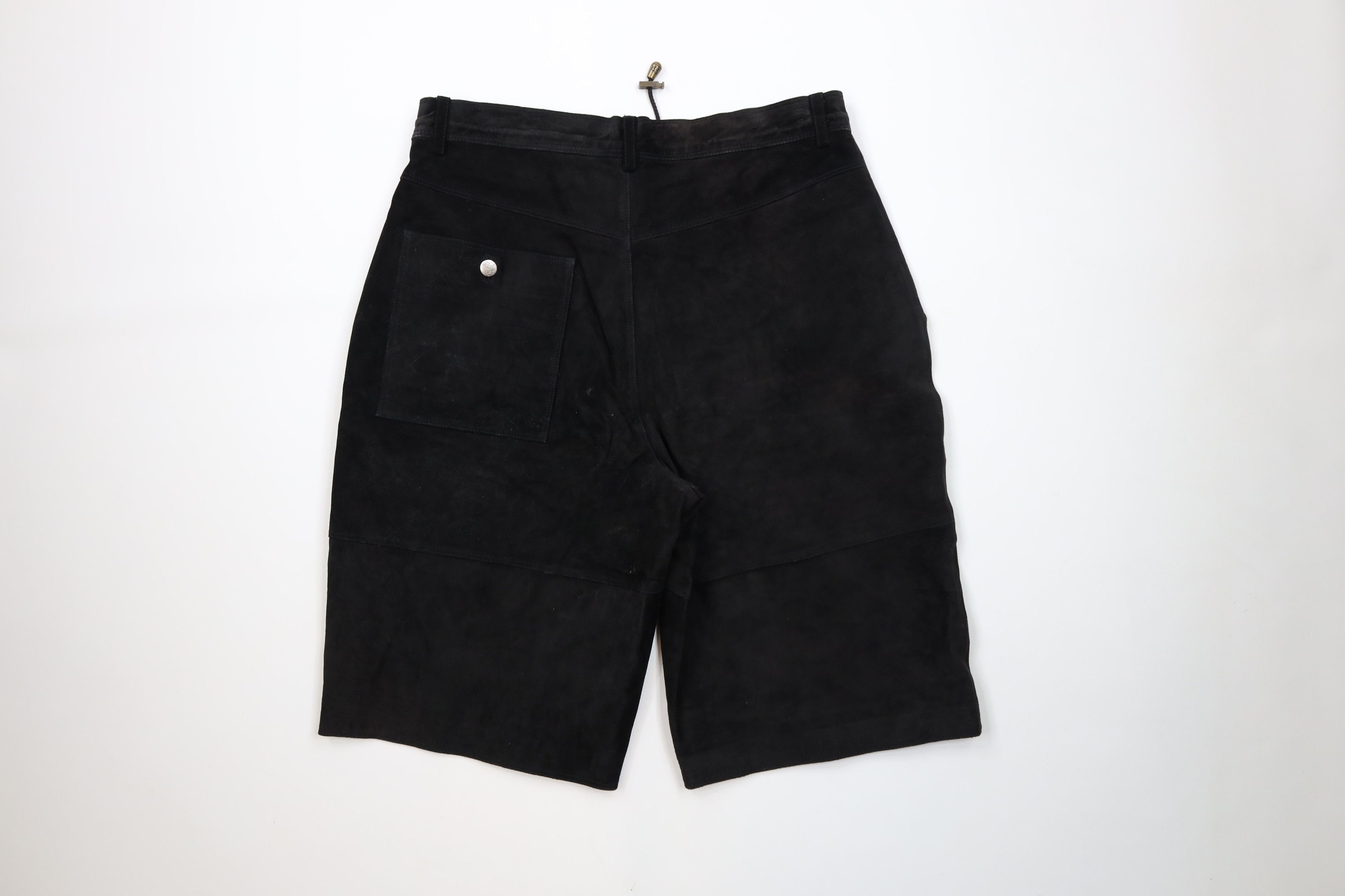 Pelle Pelle × Vintage Vintage 90s Pelle Pelle Suede Leather Baggy Shorts Black Size US 36 / EU 52 - 11 Thumbnail