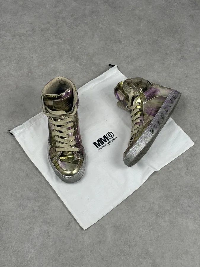 Maison Margiela MM6 Maison Margiela Purple Metallic Leather High Sneakers Size US 8 / IT 38 - 2 Thumbnail