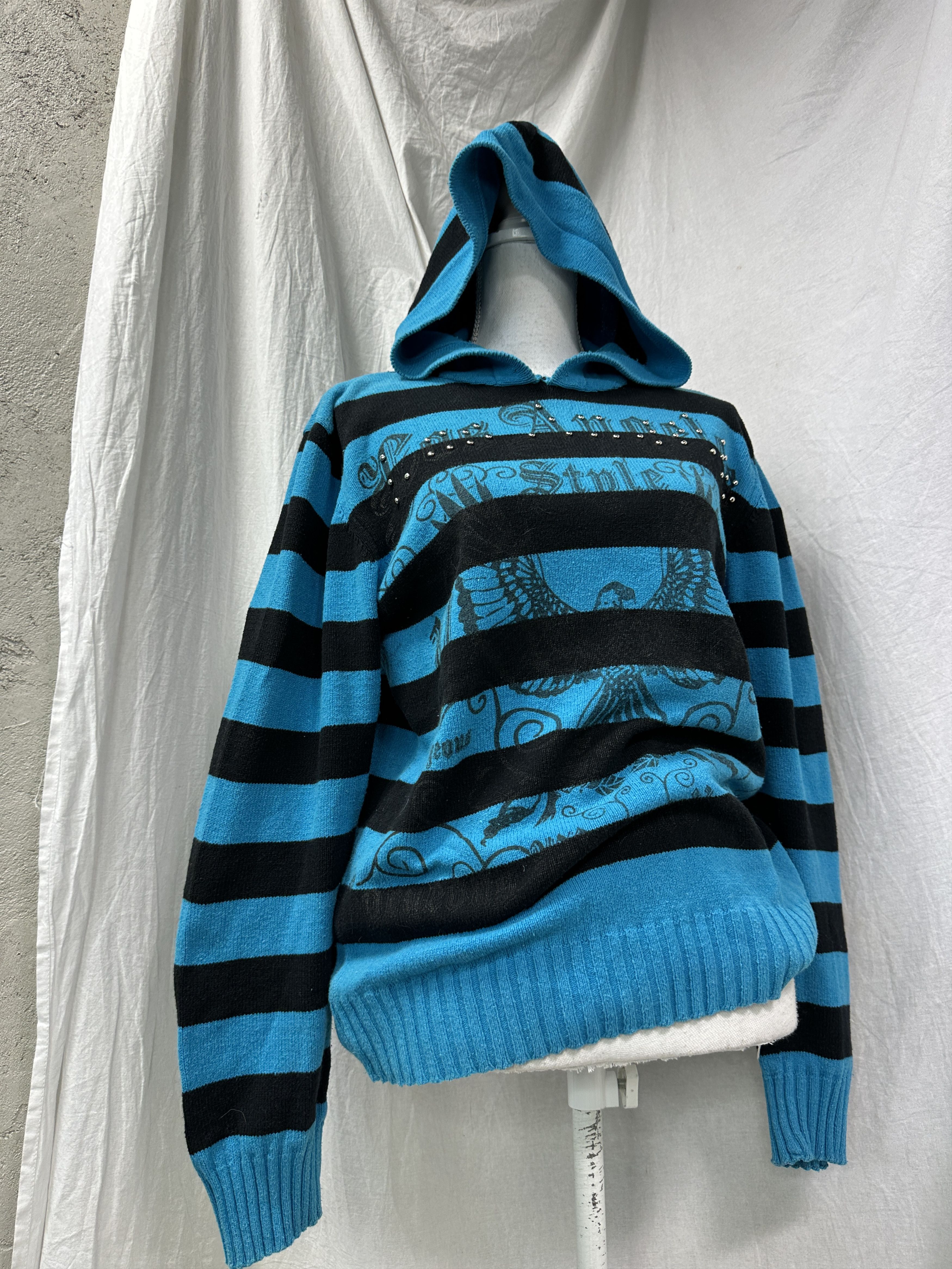 Vintage Vintage Rhinestones Stripped Hoodie Sweater Y2K Size S / US 4 / IT 40 - 1 Thumbnail