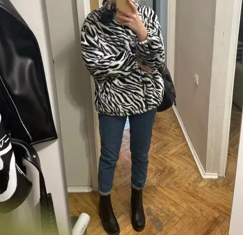 Other Fur Zebra Stripe Varsity Bomber Autumn Jacket Female Size XL / US 12-14 / IT 48-50 - 2 Thumbnail