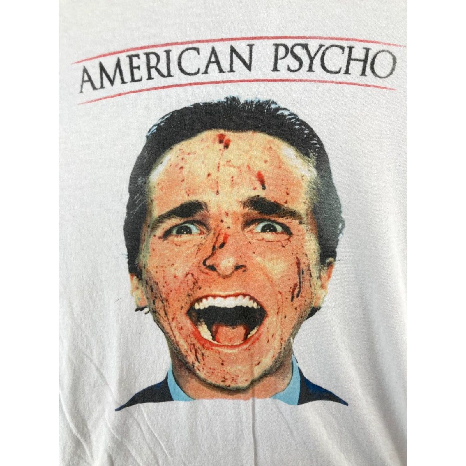 Vintage American Psycho TShirt Mens Large White 90s Graphic Print Crew Neck Cotton Short Sleeve Shirt Men 90s Theme Size US L / EU 52-54 / 3 - 4 Thumbnail