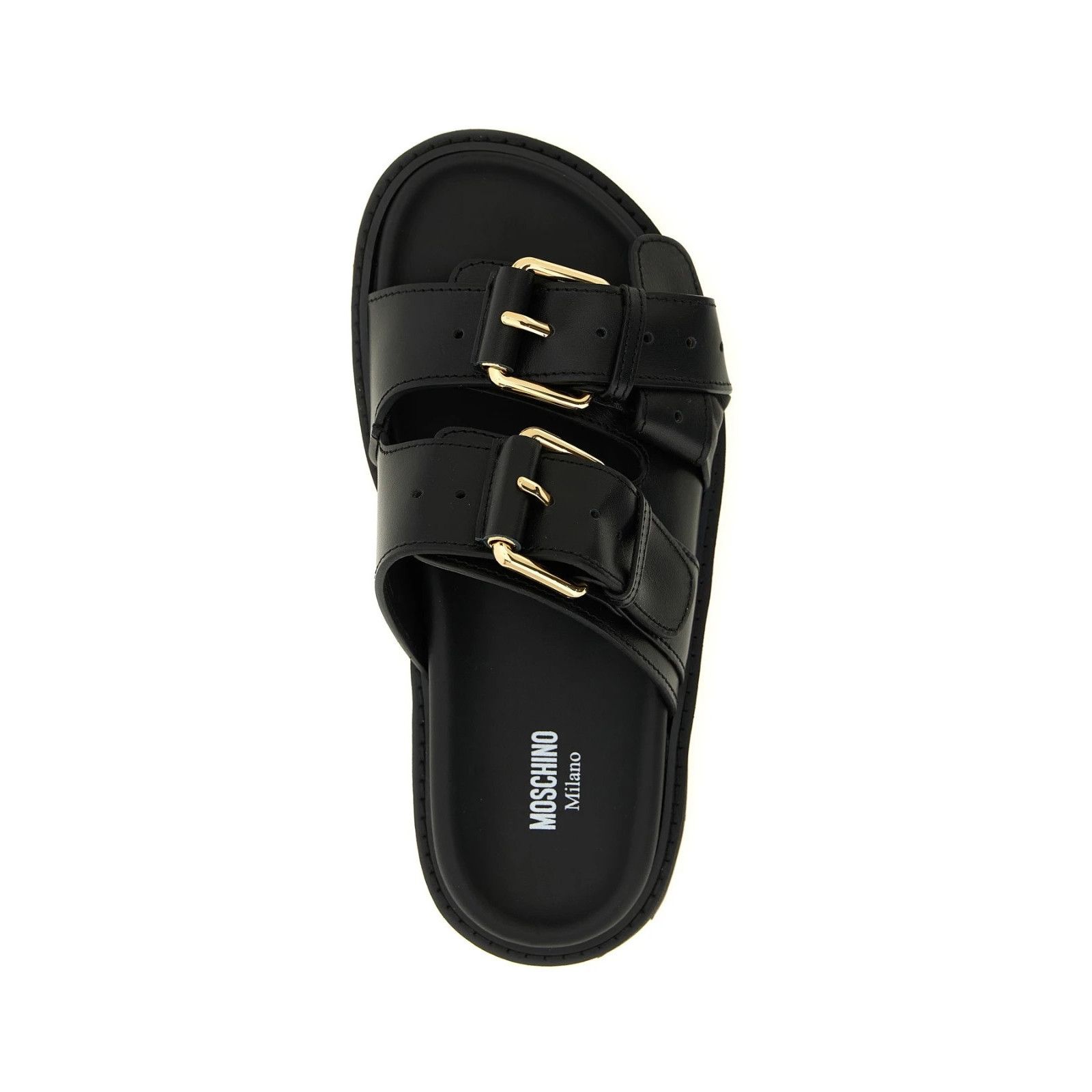 MOSCHINO Double Strap Black Leather Sandals New & Authentic