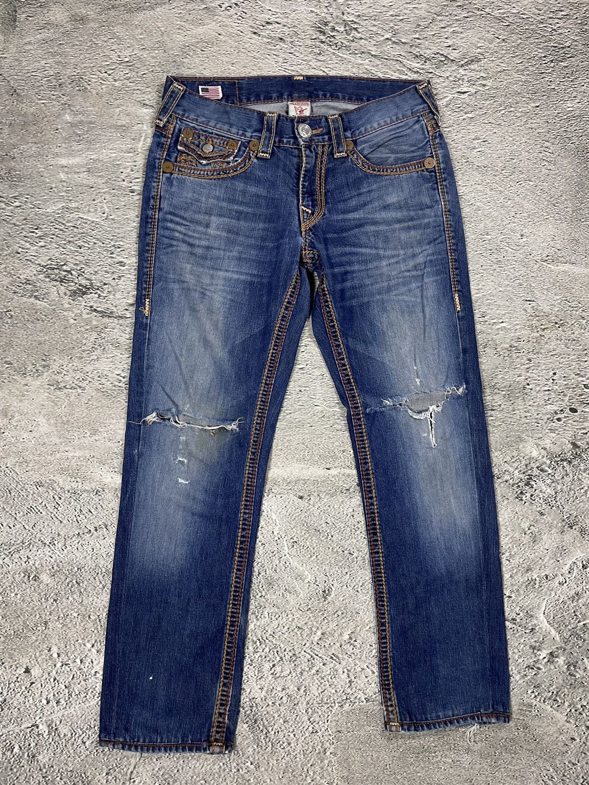 True Religion True Religion vintage blue jeans brown stitching Ricky QT Size US 31 - 4 Thumbnail