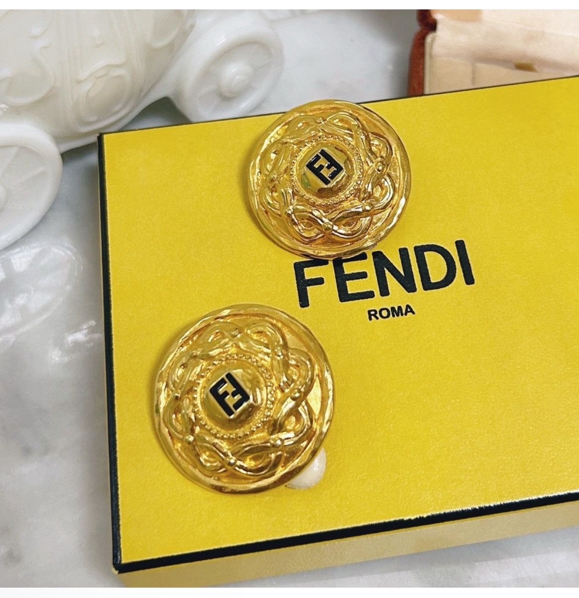 Fendi Authentic Fendi Rare Vintage 18kt G.P FF XL Clip on Earrings Size ONE SIZE - 1 Thumbnail