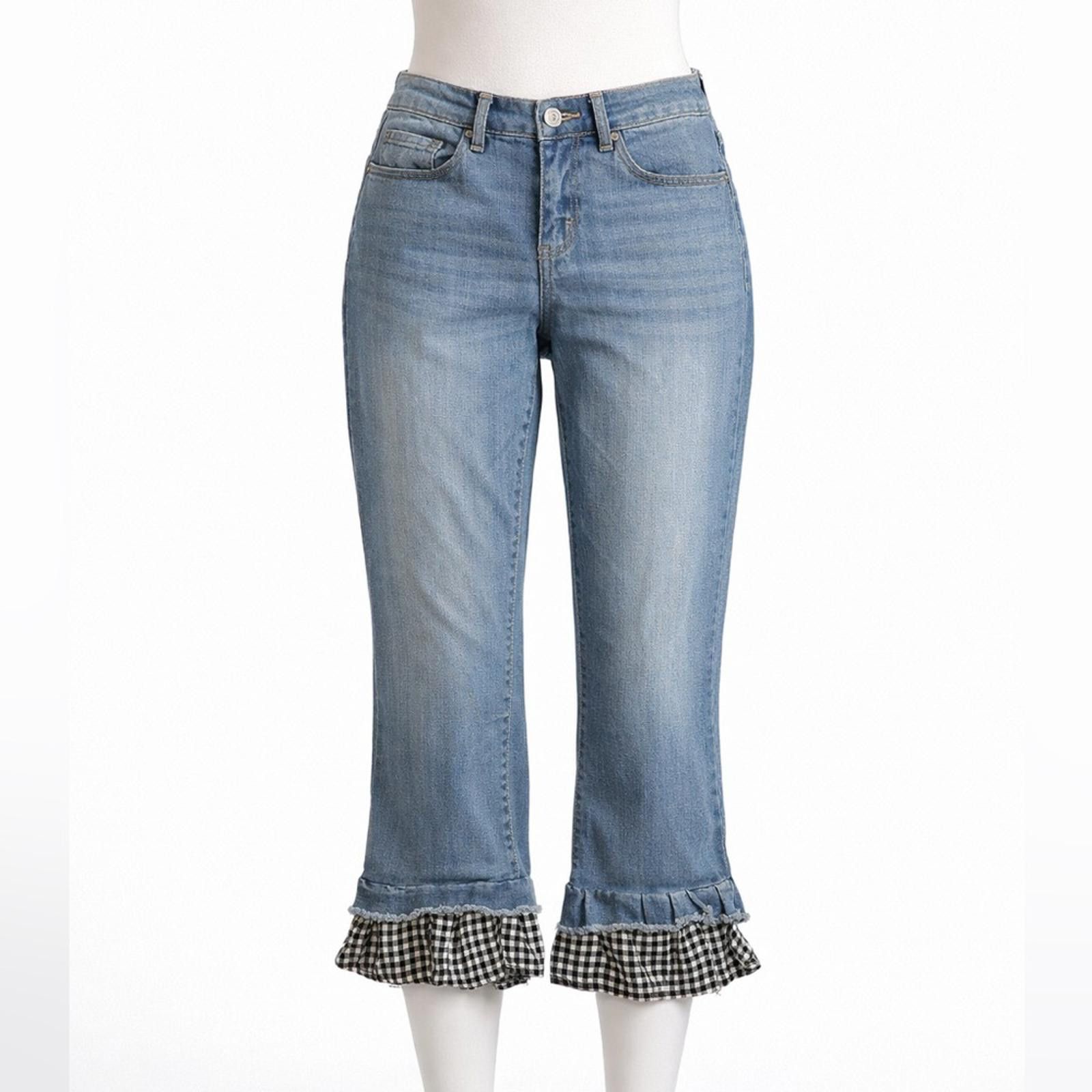 Other American Vintage 8/29 Gingham Wonderland Capri Ruffle Denim Size 30" / US 8 / IT 44 - 1 Thumbnail
