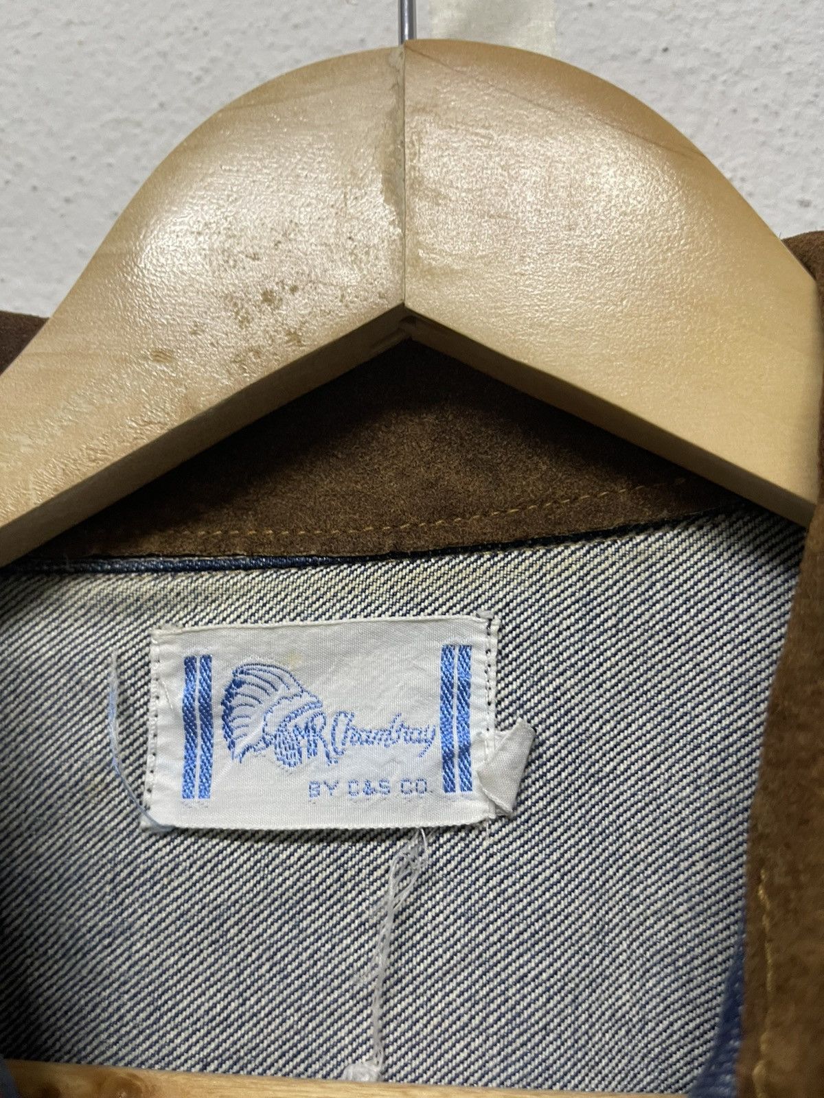 20471120 × Japanese Brand VINTAGE MR CHAMBRAY DENIM MIX LEATHER JACKET NAVAJO NATIVE Size US L / EU 52-54 / 3 - 11 Thumbnail
