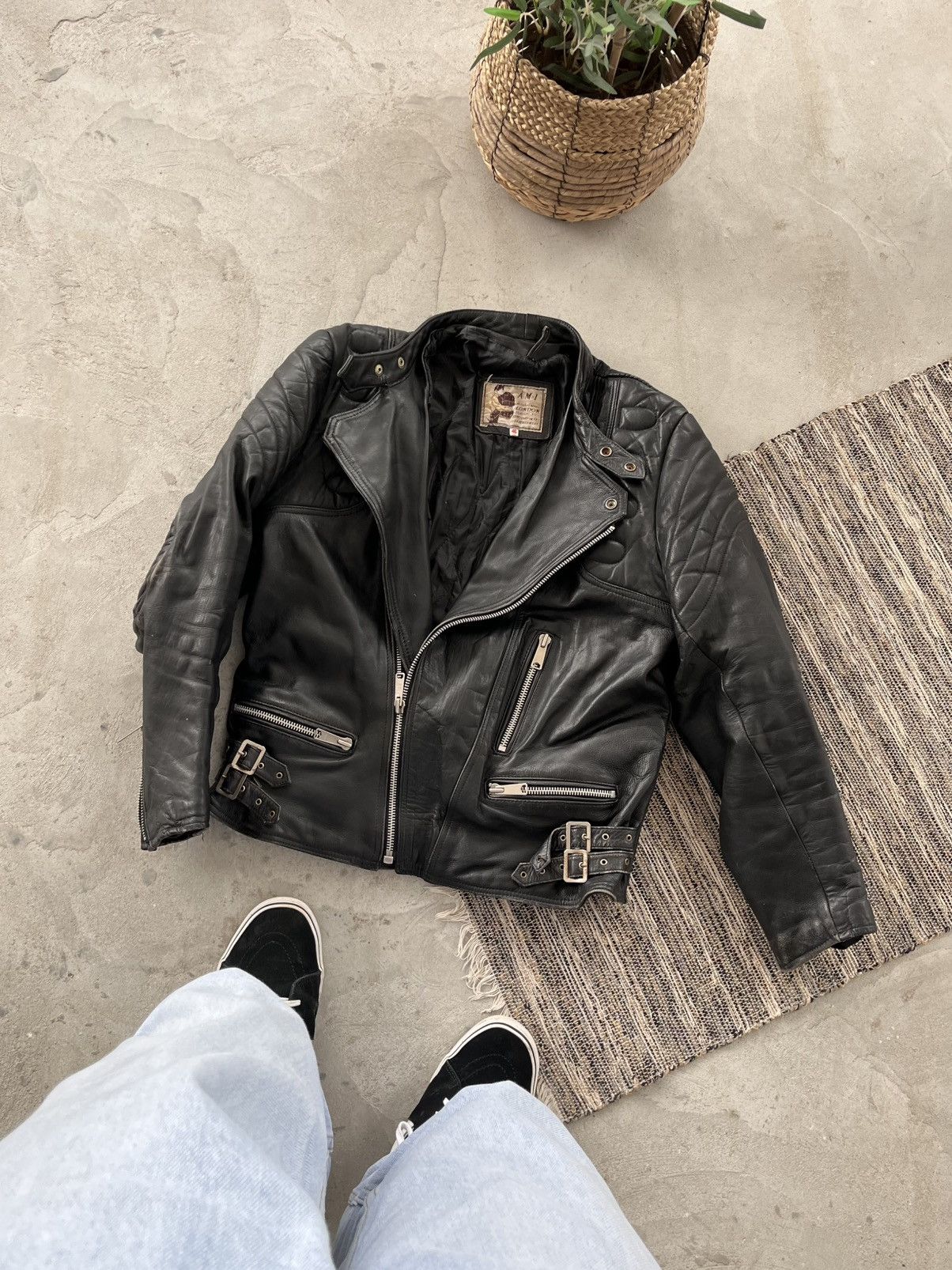 Genuine Leather Vintage Harley Davidson style Faded Black Moto Bomber Jacket Size US L / EU 52-54 / 3 - 3 Thumbnail