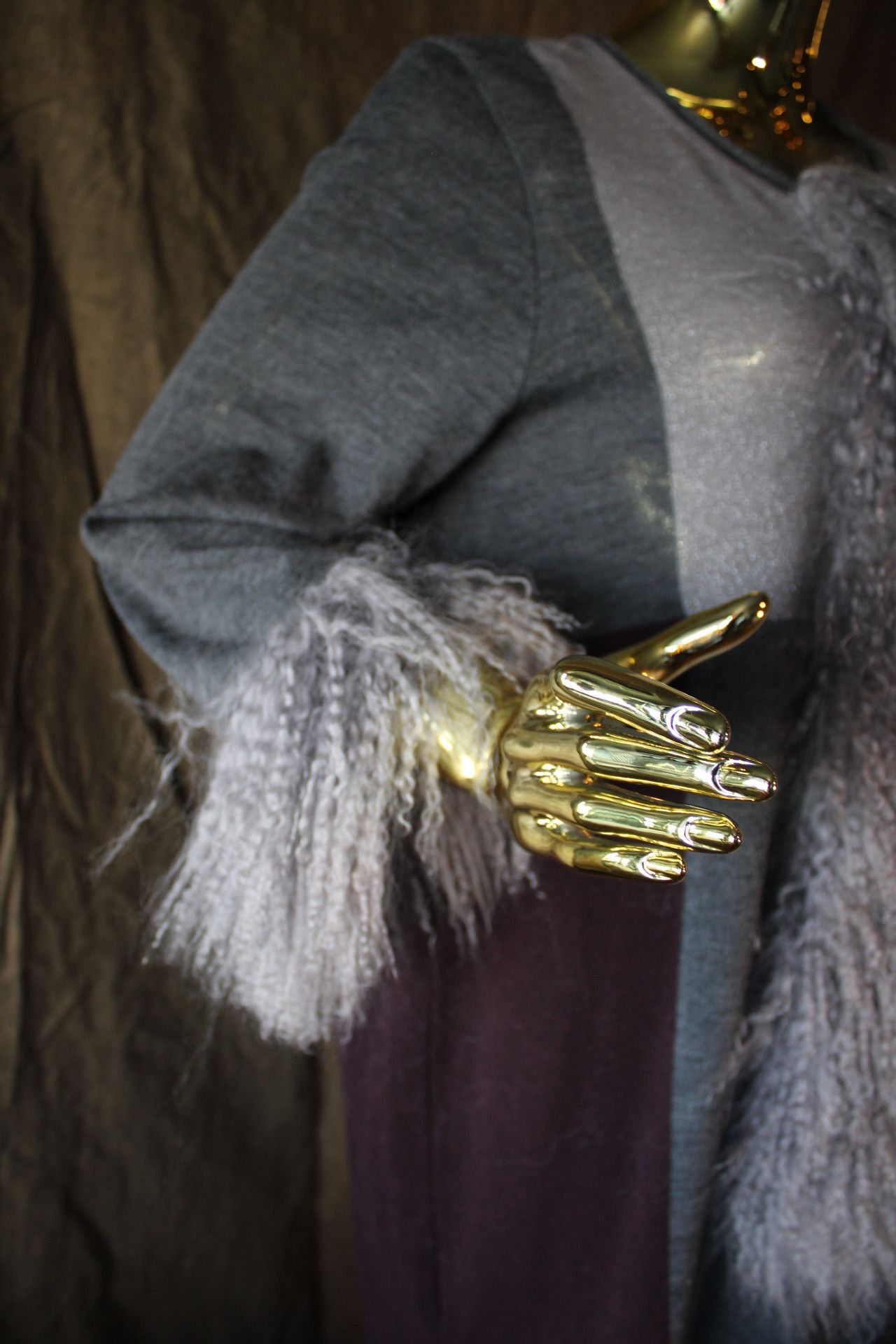 Other Custom-made Long sweater (wool) with real Mongolian fur Size US L / EU 52-54 / 3 - 6 Thumbnail