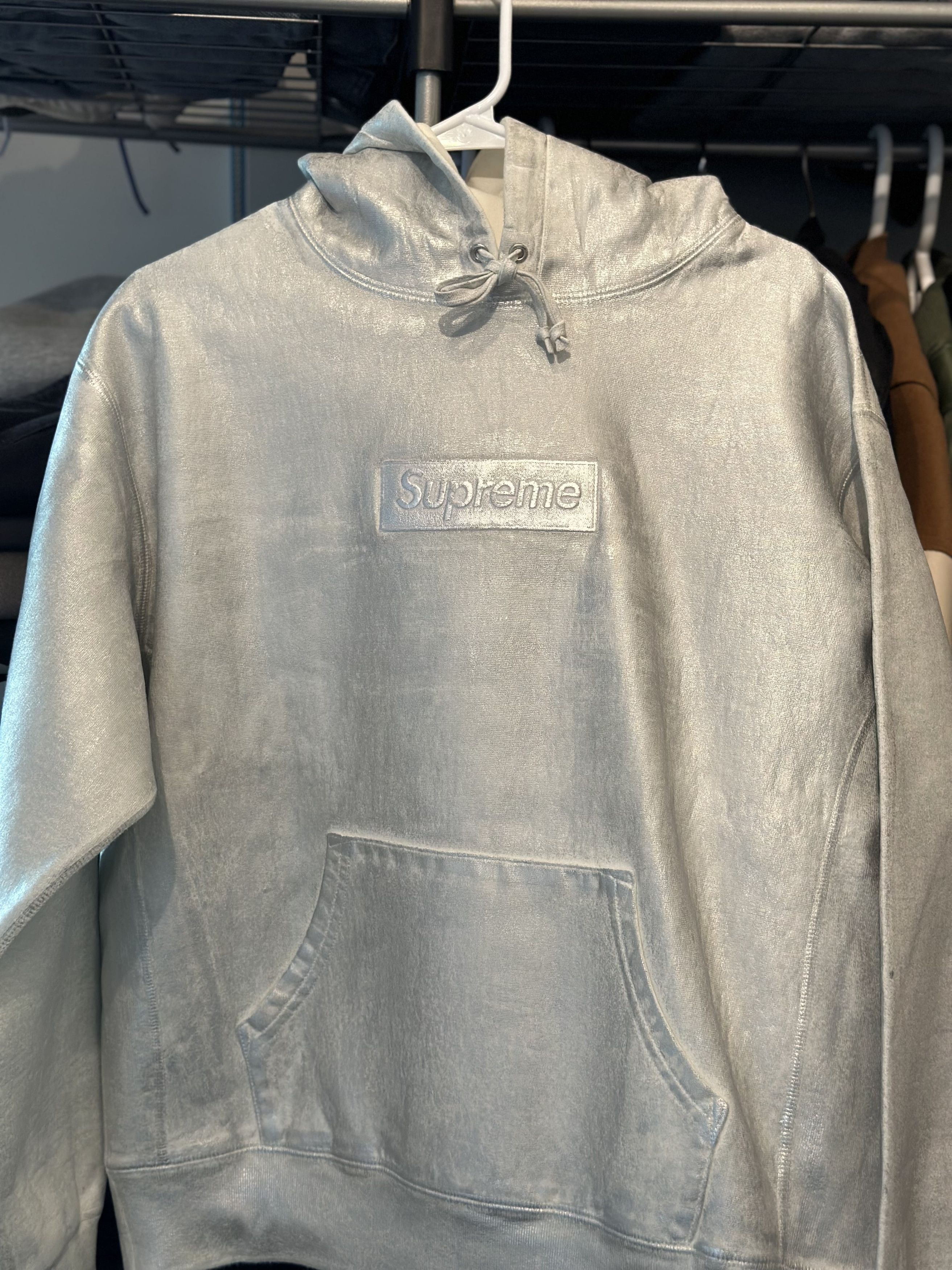 Image of Maison Margiela Mm6 Foil Box Logo Hoodie in White, Men's (Size Small)