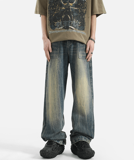 Japanese Brand × Jean Street lightning pattern distressed loose straight jeans Size US 32 / EU 48 - 2 Thumbnail