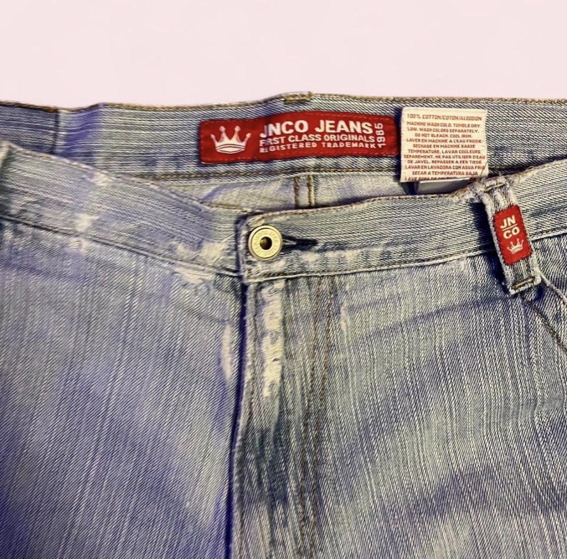 JNCO Vintage JNCO Crown Logo Denim Jorts – Wash Distressed Shorts Size US 38 / EU 54 - 2 Thumbnail