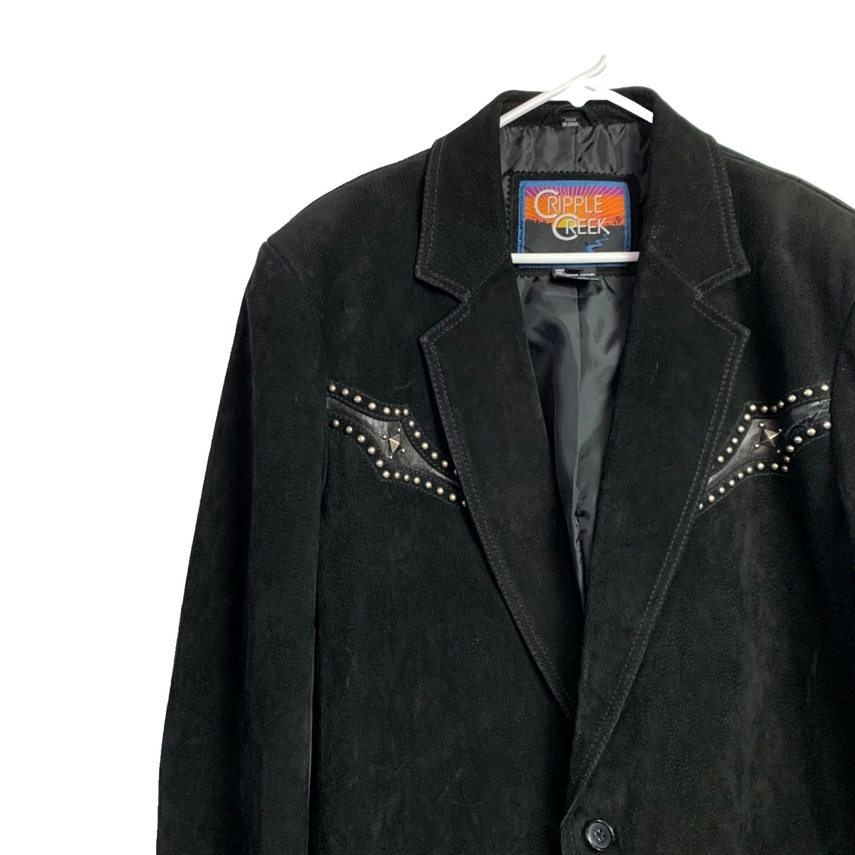 Vintage VINTAGE Cripple Creek Suede Studded Blazer Sport Jacket Mens 2XL Black 1990s Rockabilly Leather Formal Read Flawed Size 48R - 4 Thumbnail