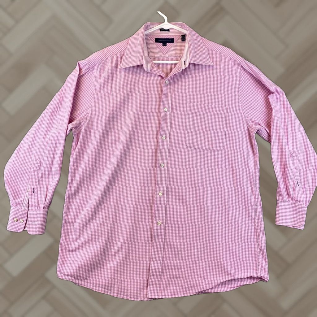 Tommy Hilfiger Tommy Hilfiger Shirt Men 16.5 Slim Button-Front Check Pink 32/33 Cotton Knit 81-26 Size US L / EU 52-54 / 3 - 1 Thumbnail