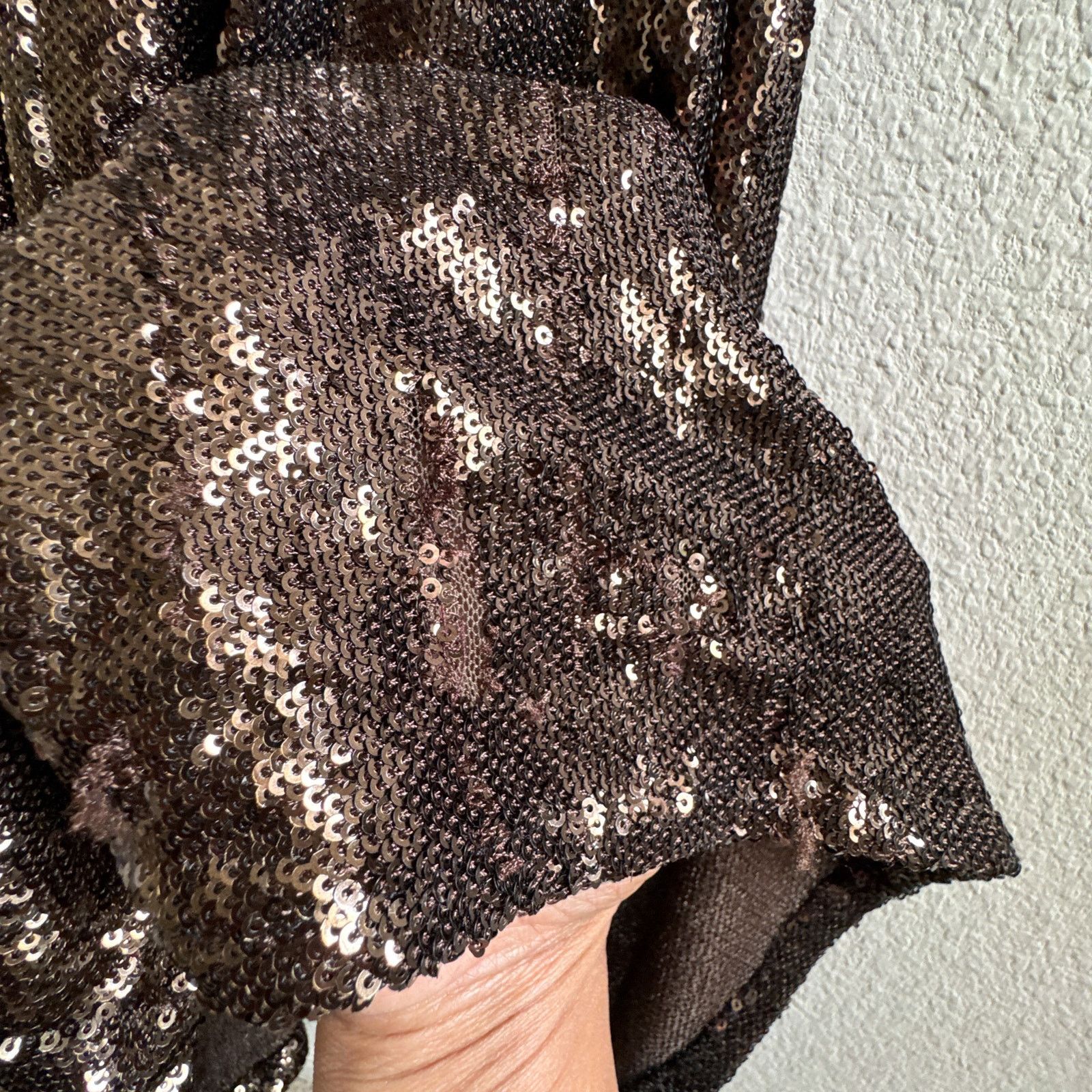 HALSTON Chloe Gown Maxi Dress Sequins Espresso Brown Sz 12