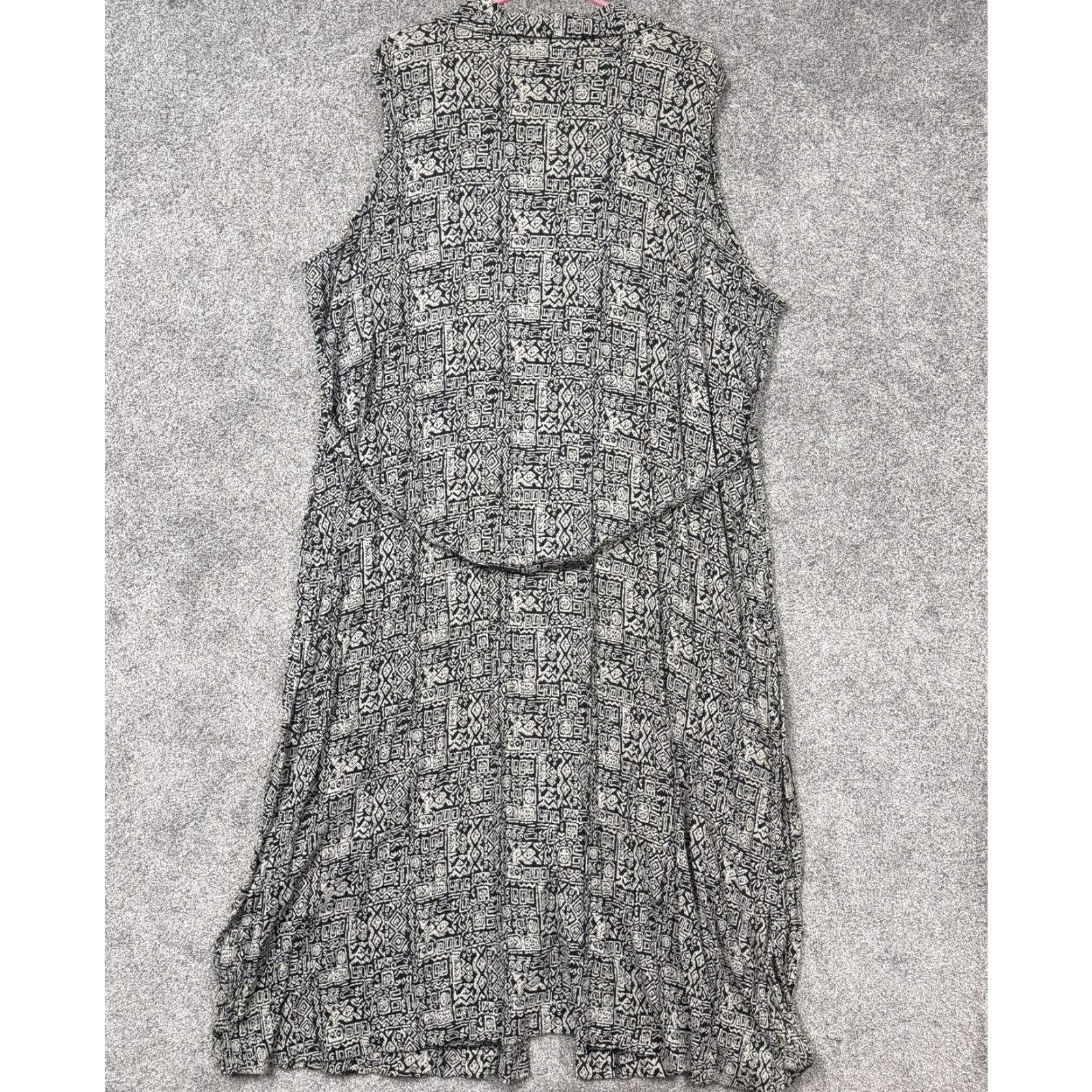 Vintage VINTAGE Studio 1940 Dress Maxi Sleeveless Collared Button Front Belted 30W Black Geometric Tribal Boho Casual Women Size 4XL / US 24-26 - 6 Thumbnail
