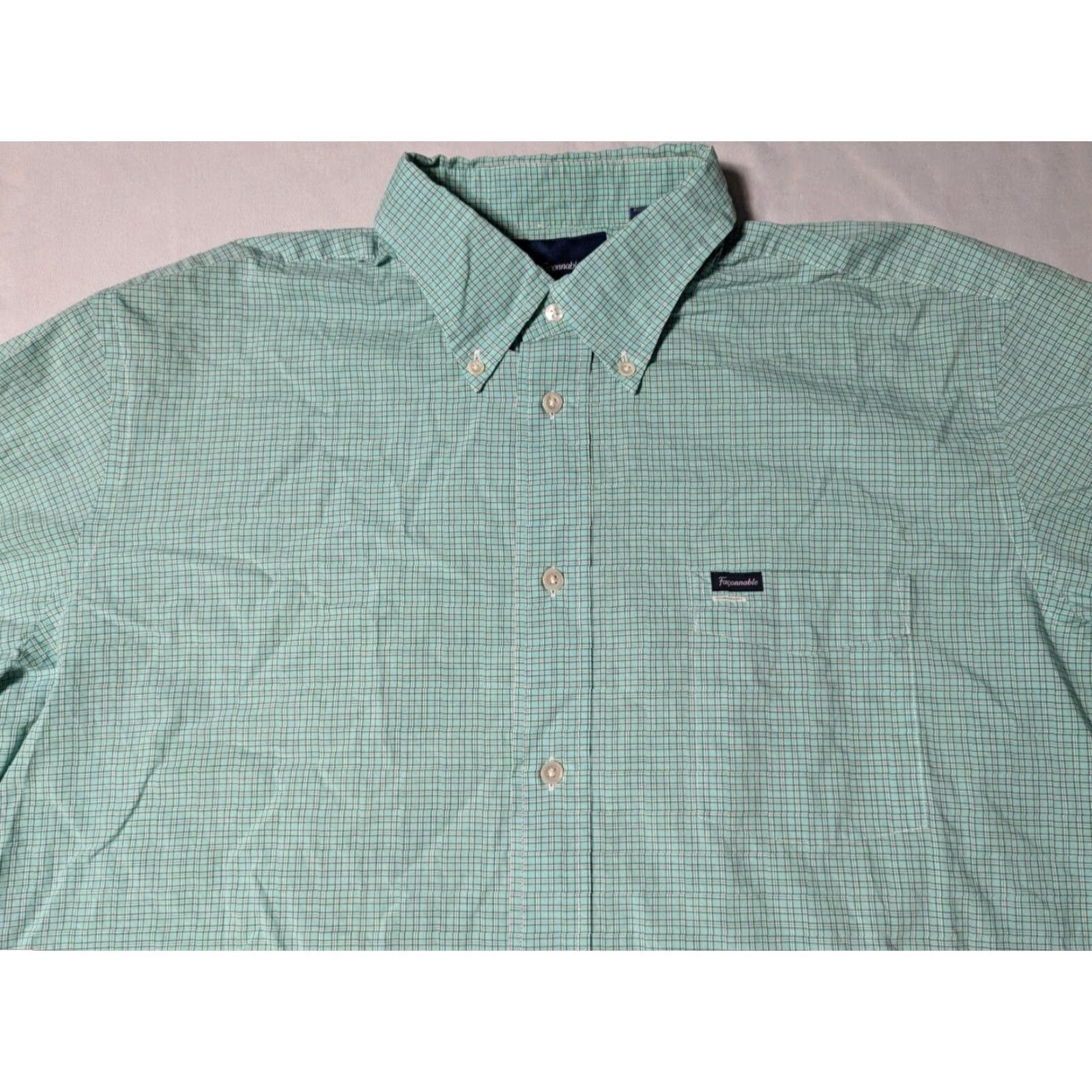 Faconnable FACONNABLE CLASSIQUE Men XL Green Cotton Mini Plaid Check Button-Up Shirt Size US XL / EU 56 / 4 - 5 Thumbnail
