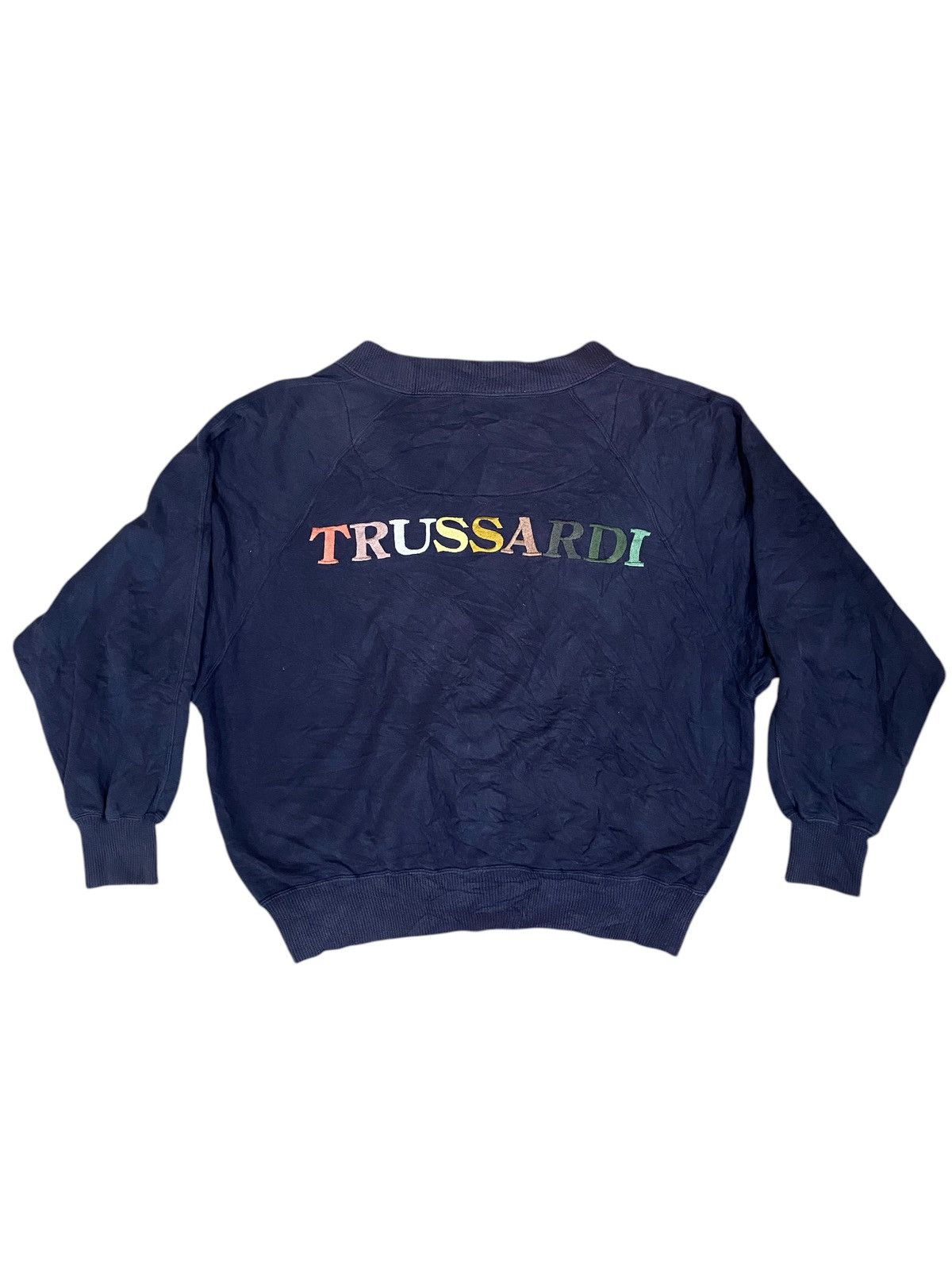 Trussardi × Vintage Vintage Trussardi Spellout Cardigan Sweatshirt Size US XL / EU 56 / 4 - 2 Thumbnail