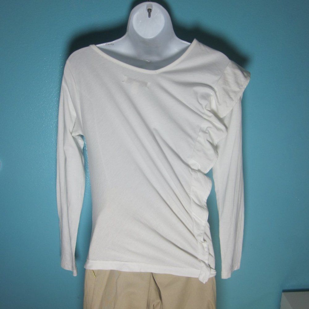 Alexa Chung Lu Lu Cheung Womens Size S Asymmetrical Long Sleeve White Cotton Ruffle Tee Size S / US 4 / IT 40 - 4 Thumbnail