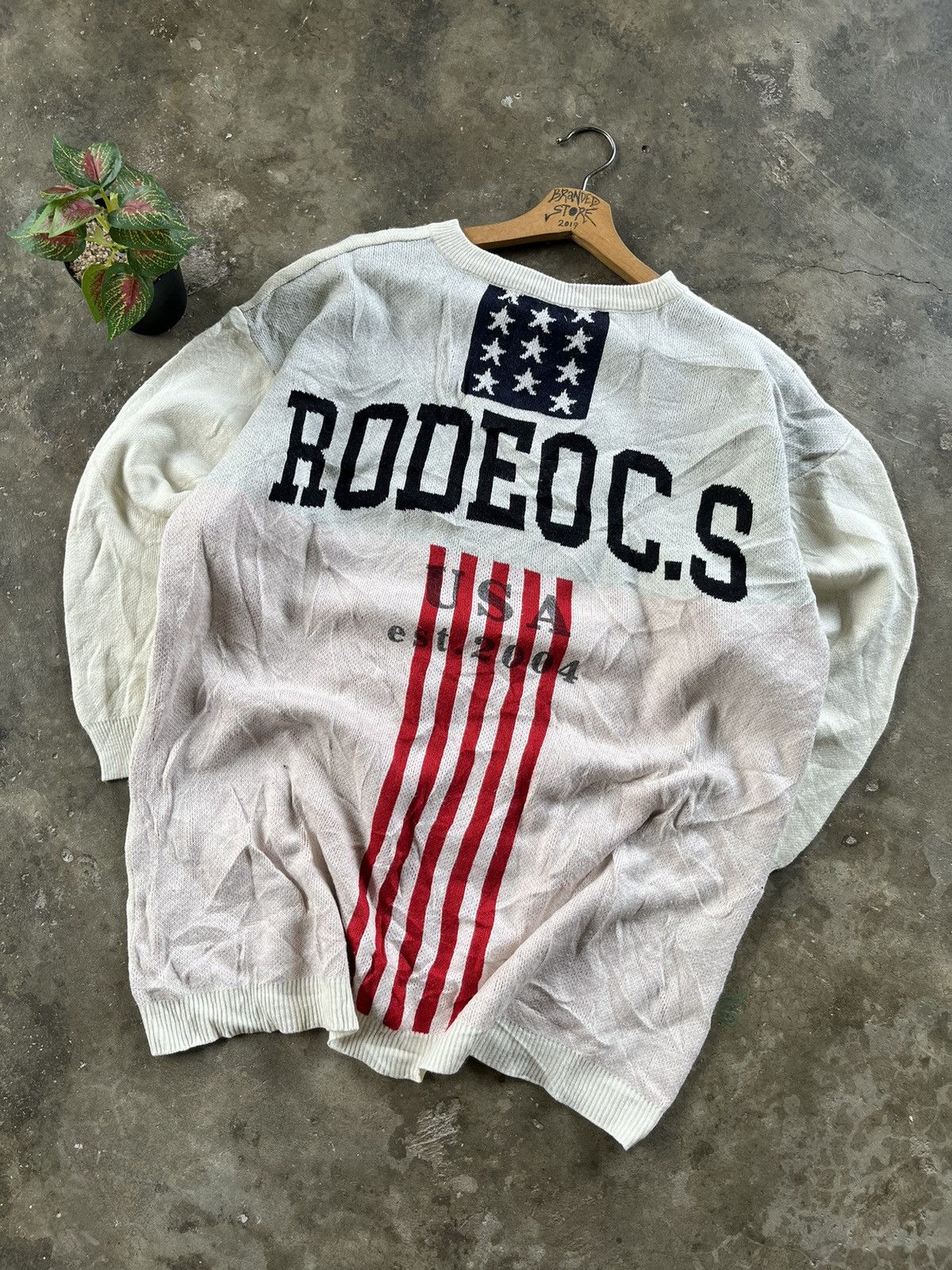 Japanese Brand 🔥Rodeo Crowns American Flag Back Hit Logo Long Sweetshirts Size ONE SIZE - 1 Thumbnail