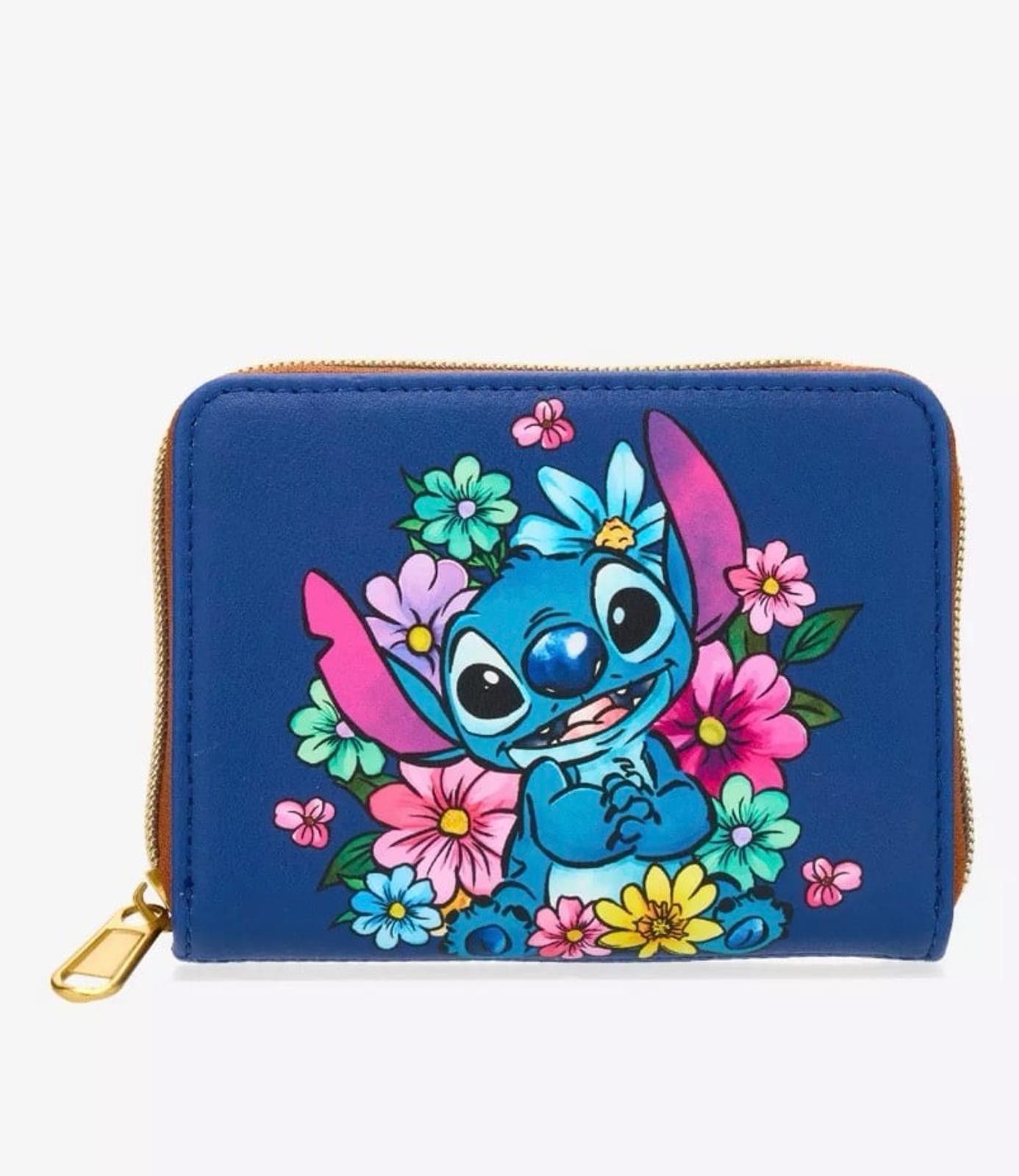 Loungefly Disney Stitch Dark Blue Flowers Mini Zipper Wallet, Women's