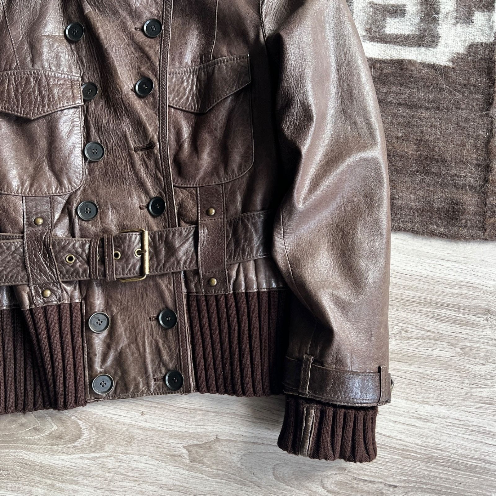 Genuine Leather Vintage Lamb Leather Belted Double Breasted Jacket 0010BC Size M / US 6-8 / IT 42-44 - 9 Thumbnail