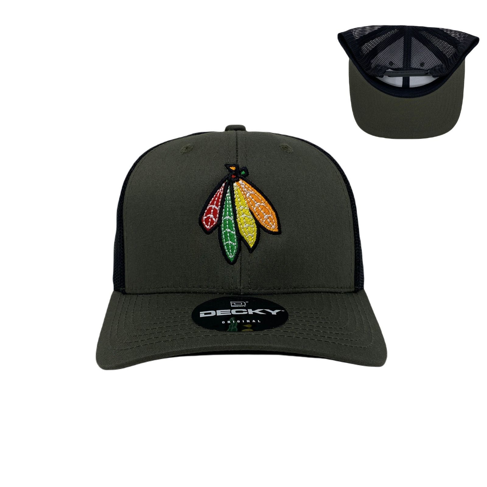 Other Indian Feather Bundle Trucker Hat in Olive and Black Size ONE SIZE - 1 Thumbnail