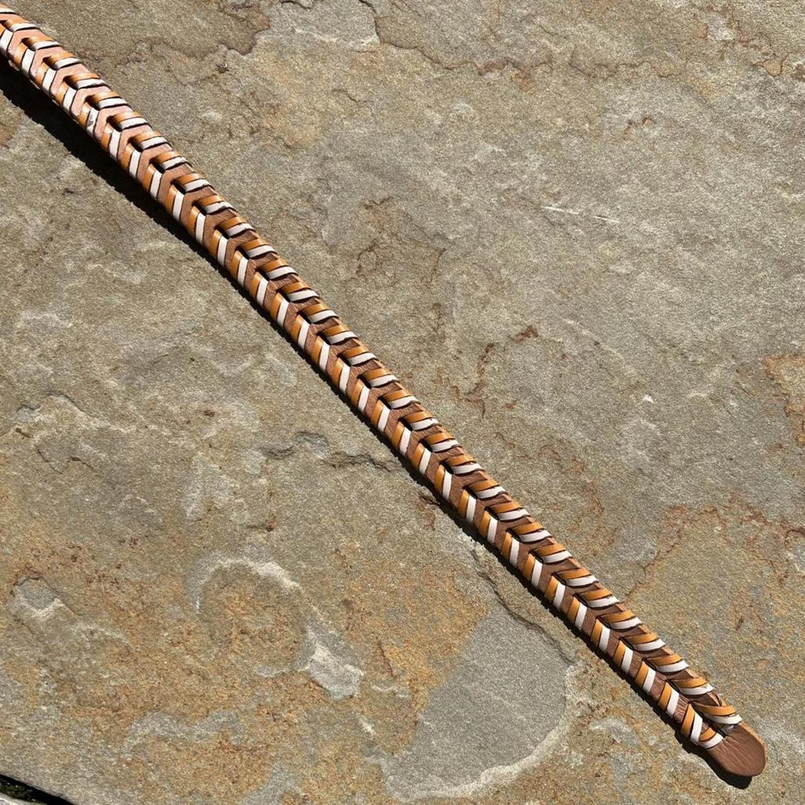 Fossil Y2K Fossil Tan/Cream/Brown Leather Woven Western Belt Size ONE SIZE - 4 Thumbnail