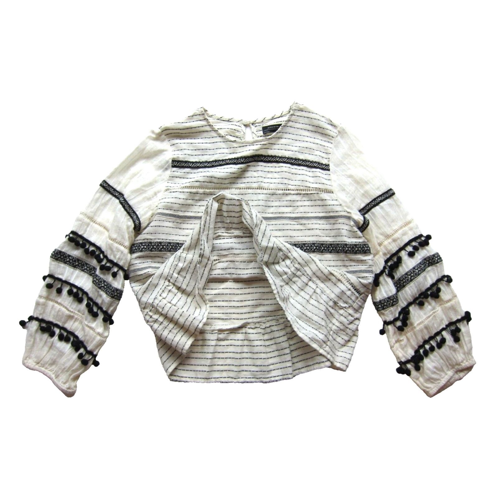 Zara Zara Woman Cotton Ivory Black Embroidered Long Sleeve Peasant Blouse Medium Size M / US 6-8 / IT 42-44 - 5 Thumbnail