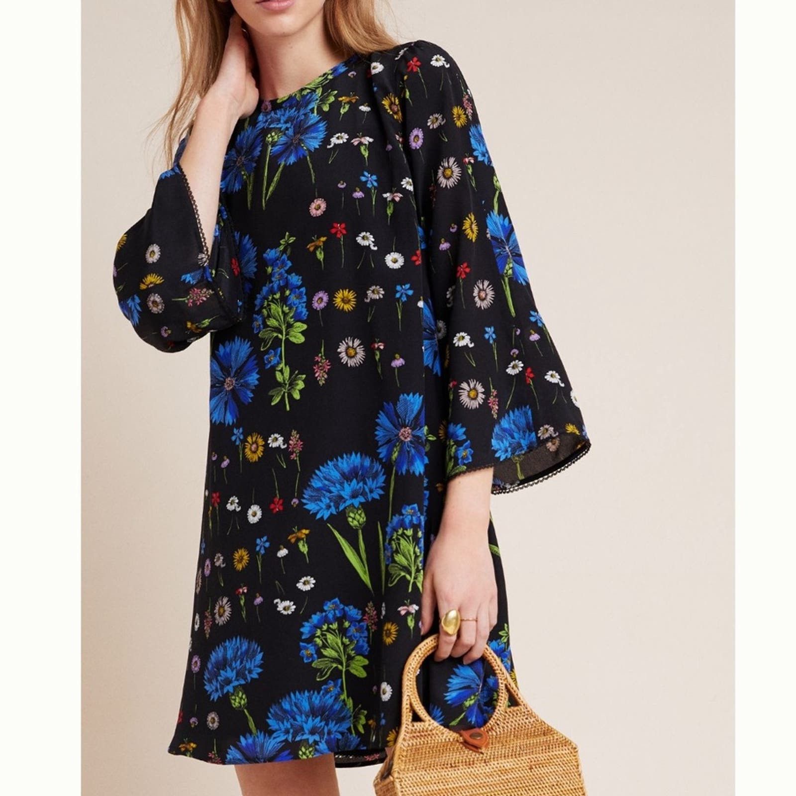 image of Anthropologie Lucinda Silk Tunic Dress NWT In Xs in Black, Women's